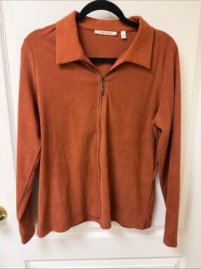 Cyrus Zip Collar Ribbed Long Sleeve Top - Rust Orange